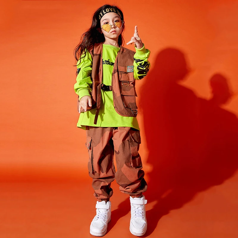 Детская танцевальная одежда в стиле хип хоп рабочая жилет футболка брюки костюм