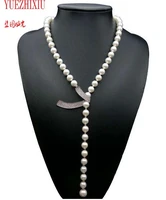 10mm sea shell pearls necklace cz micro pave connector necklace sweater chain long