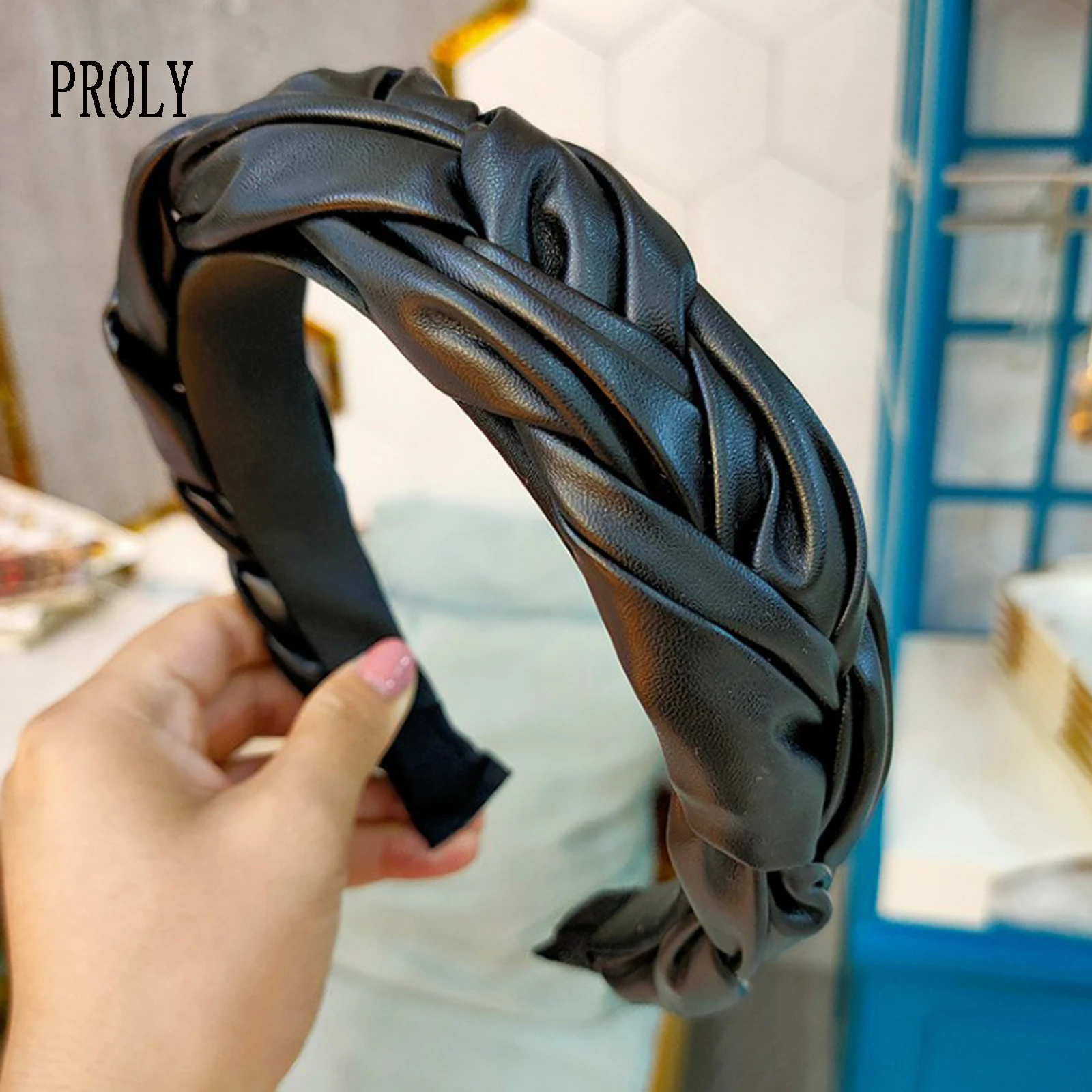 Ободок для волос PROLY Женский кожаный широкий с узлом |