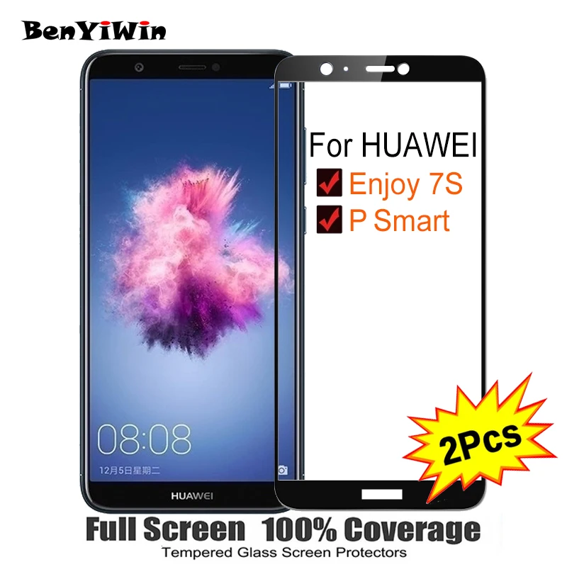 2 шт протектор экрана из закаленного стекла полное покрытие для HUAWEI P Smart 9H Защита от царапин защитная Пленка чехол для Enjoy 7S стекло