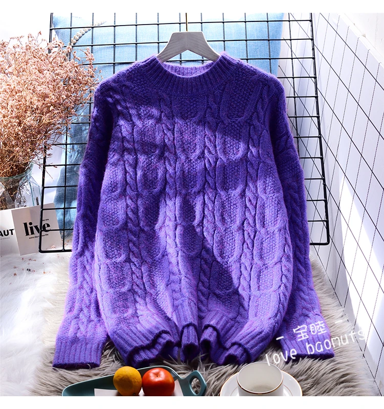 

2020 New Ladies Pullover Sweater Autumn Winter Long Sleeve Harajuku Pullover Knitted Korean Loose Casual Purple Sweater Femme