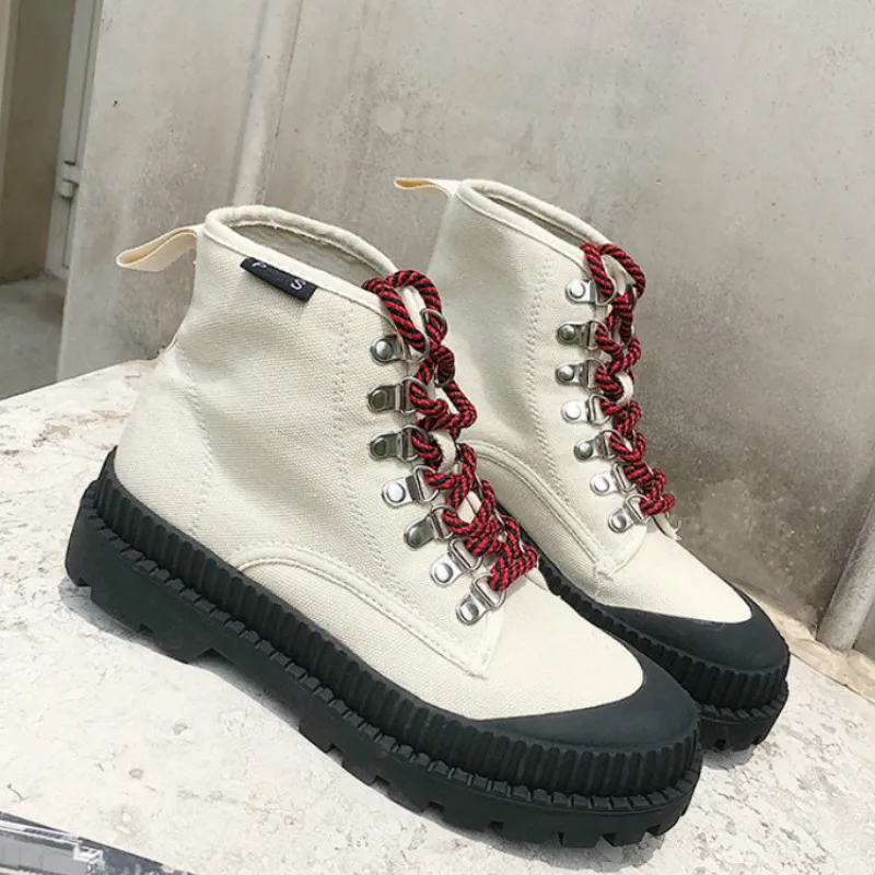 Новые женские ботинки Сезон осень-зима Парусиновая обувь Однотонные ботильоны