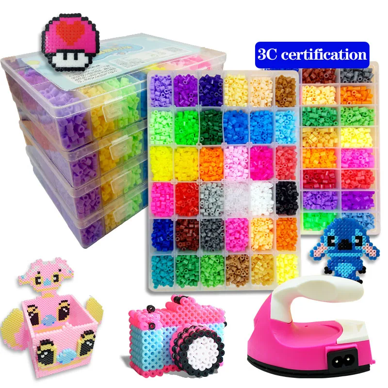 Juego de caja de hama beads toy, perler de 48/72/5mm, rompecabezas educativos en 3D, fusible de Juguetes diy, tablero con cuentas, planchado pa, 24/2,6 colores-0