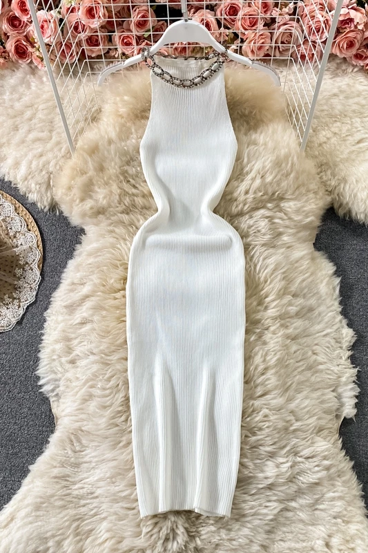 

Sexy Slim Knit Dress Summer 2021 New Sleeveless Tight-fitting Body Mid-length Hip Dress