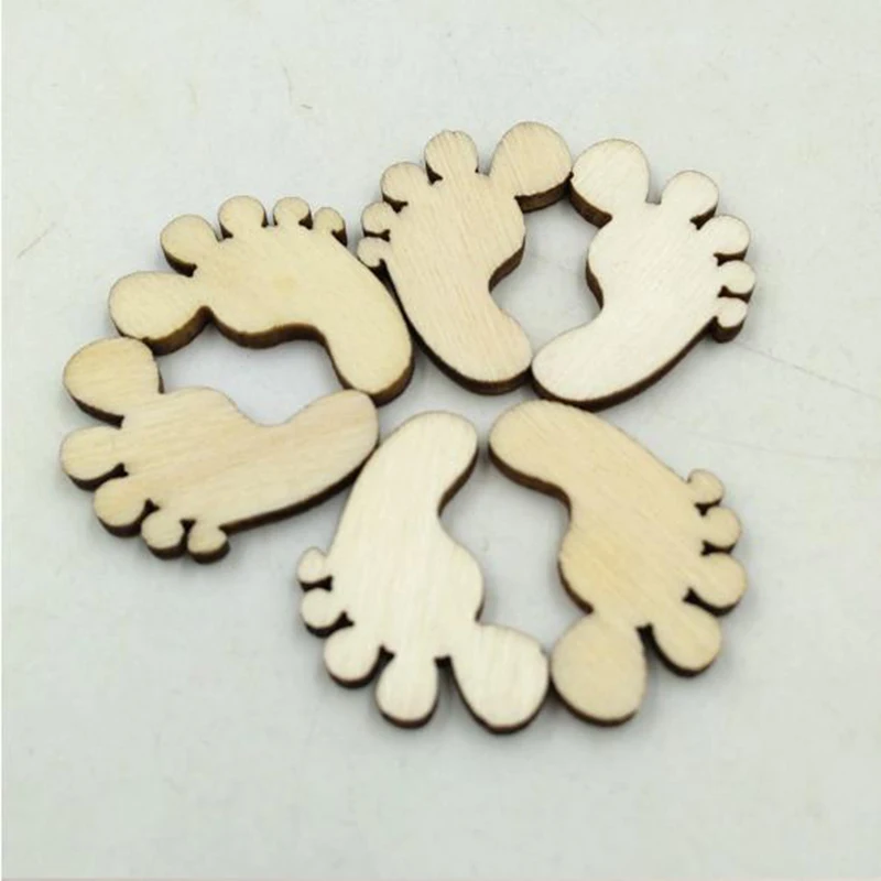 Hot Sell 50pcs Wood Blanks Footprint Wooden Crafts Embellishments Scrapbooking Card Baby Shower DIY Craft Supplies | Дом и сад