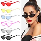 Солнцезащитные очки кошачий глаз женские с узкими боковыми линзами, пикантные модные трендовые очки в ретро-стиле, с маленькой оправой, UV400, черные, лето