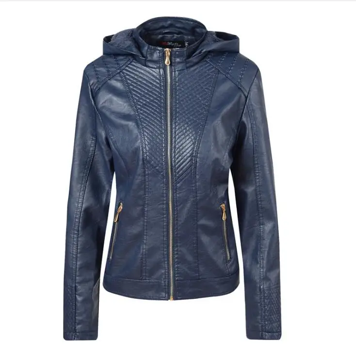 

Women Jacket Nice Fashion Autumn Winter Black Faux Leather Jacket With Zippers Base Coat Stand Collar Biker Streetwear Femme