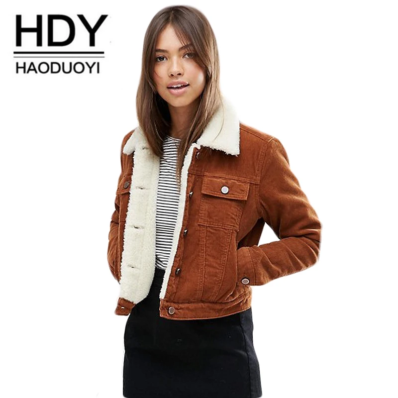 Haoduoyi зимняя куртка женская теплая Вельветовая из овечьей шерсти винтажное