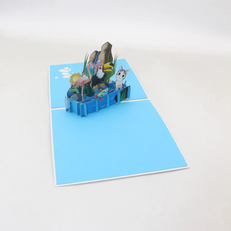 3D Ручная работа мультфильм Фламинго Кот рыба Гора потоки бумажные приглашения