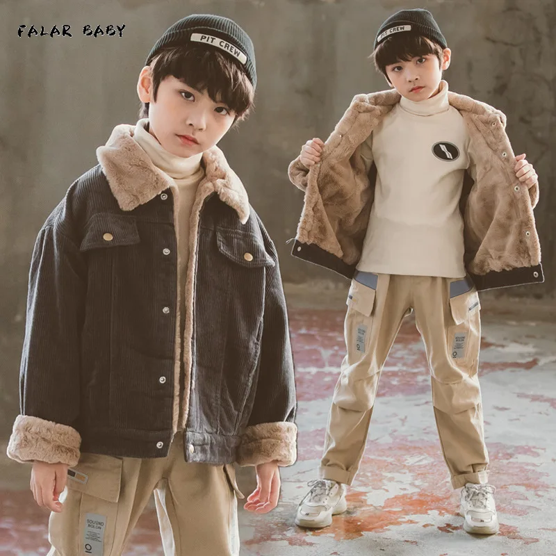

Autumn Winter Children's Clothing Jacket Boys Girls Warm Jacket Children's Baby Rabbit Plush Thick Coat Lapel Corduroy Coat