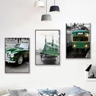 Скандинавский современный Винтажный Зеленый Поезд мост холст настенная живопись скандинавские плакаты и принты для декора гостиной