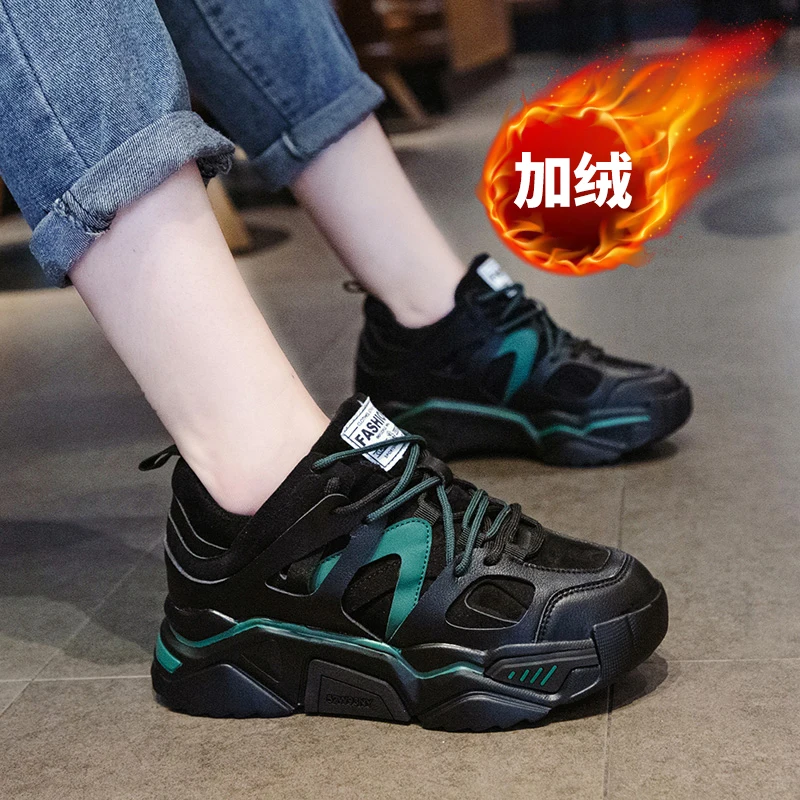

Black daddy shoes girls instagram fashion 2019 new fall web celebrity platform boots with soft cotton shoes women sneakers