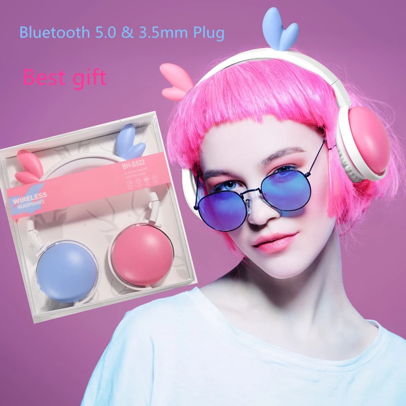 Наушники с кошачьими ушками Bluetooth 5 0 Молодежные наушники микрофоном поддержка