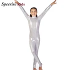 Детский Блестящий танцевальный костюм из спандекса с длинным рукавом и высоким воротом, комбинезоны с лямками, Комбинезоны для гимнастики, трико