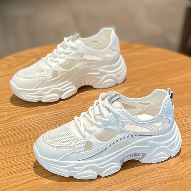 

Rimocy Breathable Mesh Women's Sneakers 2021 Green Hollow Out Platform Sneakers Woman Thick Bottom Lace Up Running Shoes Ladies