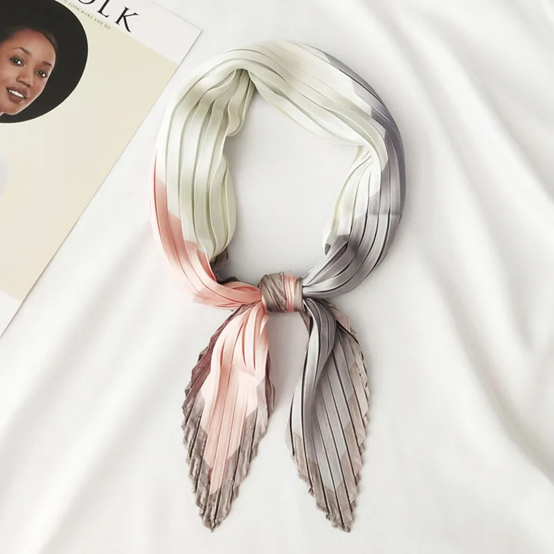 Женская шёлковая бандана в полоску квадратный шарф-платок с морщинами украшение