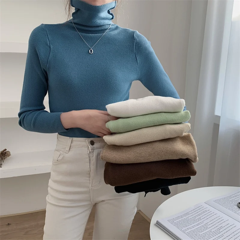 Базовый свитер с высоким воротником для отдыха приталенный уютный вязаный