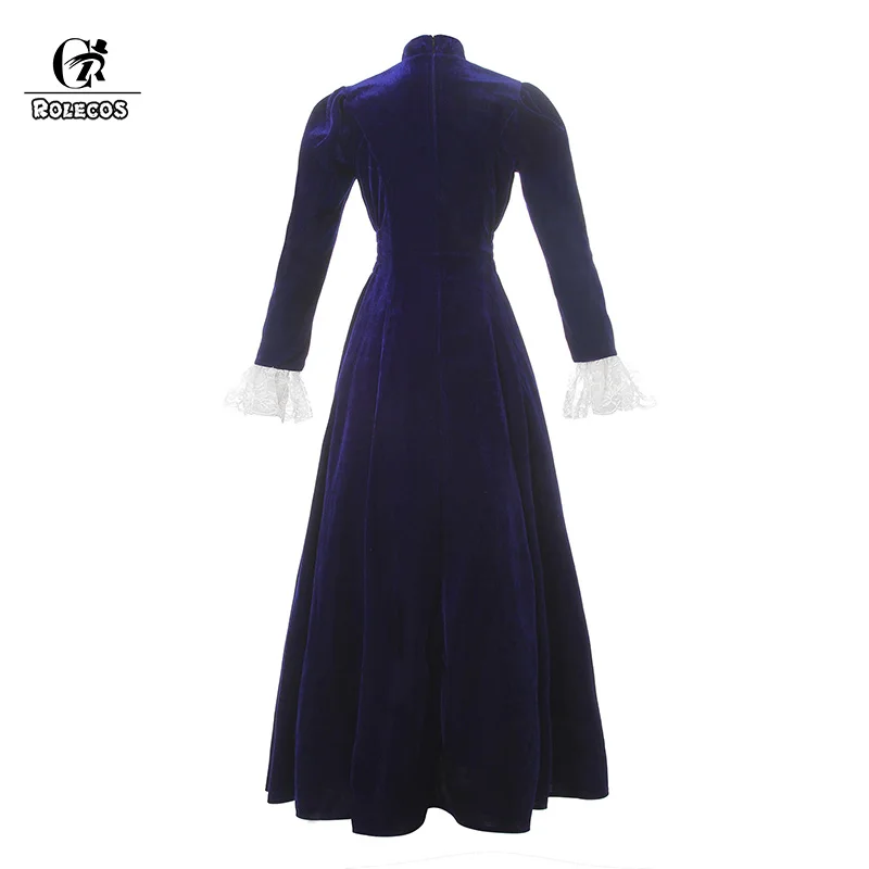 ROLECOS женское средневековое Ренессанс ретро платье темно синее плотное бархатное