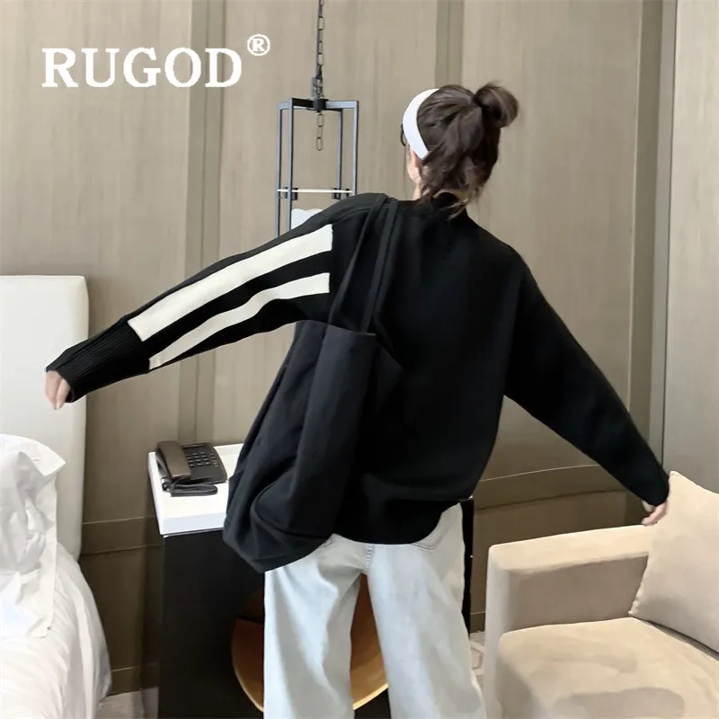 

RUGOD Fashion Contrast color criss-cross sweater women korean V Neck long sleeve loose pullover winter spring sweater top pull