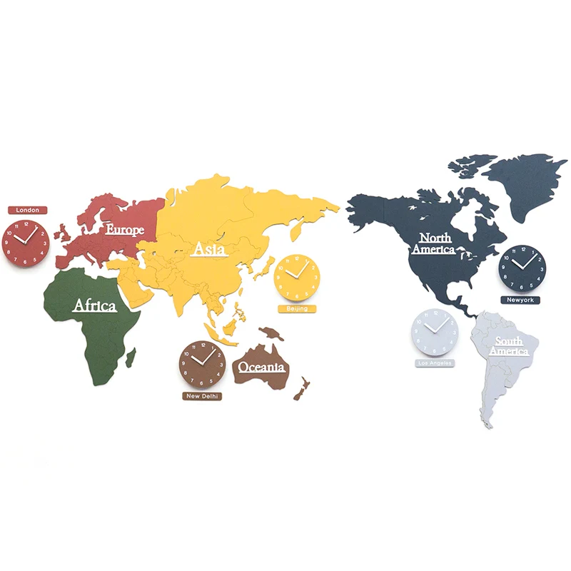 3d большие настенные часы Наклейка Деревянная Карта мира креативный Diy