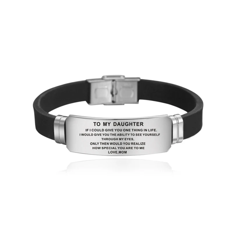 Stainless Steel Bracelet Women's To My Daughter Bracelet Fashion Birthday Gifts for Daughter Silicone Bangles Statement Jewelry