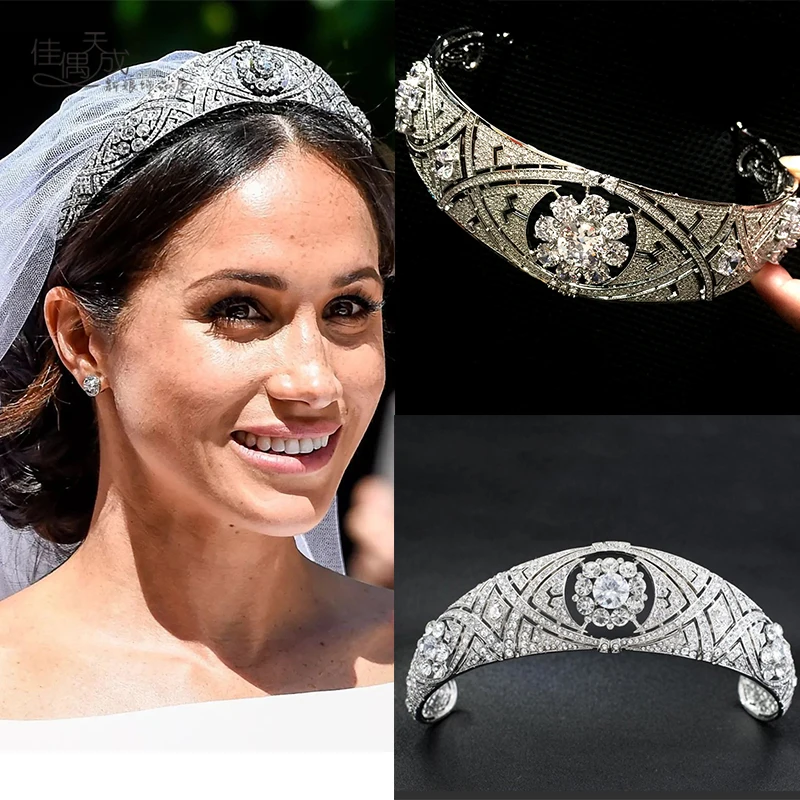 Ниушуйя тиара Меган Маркл принцесса брачная корона элегантная кубическая циркониевая головная убор для женщин свадебные аксессуары для волос.
