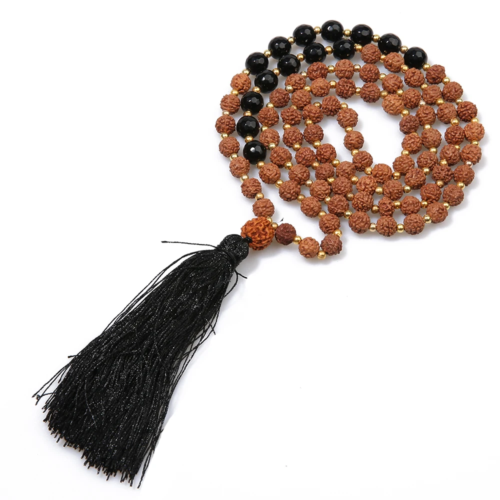 

Rttooas Bodhi Beads Necklace 108 Mala Beaded Tassel Pendant&Necklaces Natural Semi-precious Stones Female Jewelry