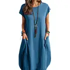 Женское Повседневное платье до середины икры с круглым вырезом и коротким рукавом