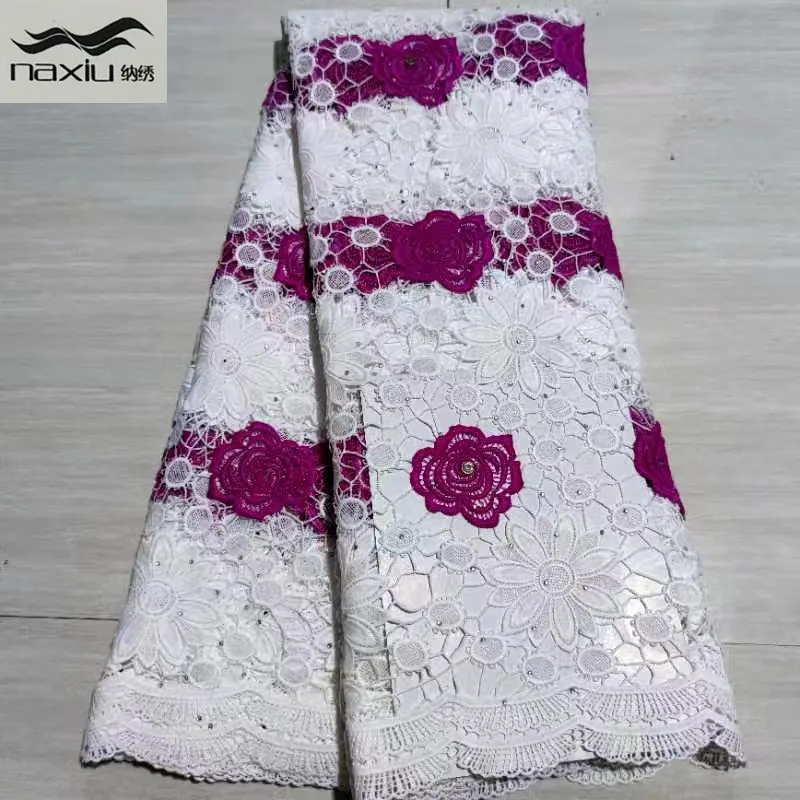 

Madison High Quality African Cord Lace Fabric Africain Guipure Nigerian Water Soluble Lace Fabric for Women With Stones