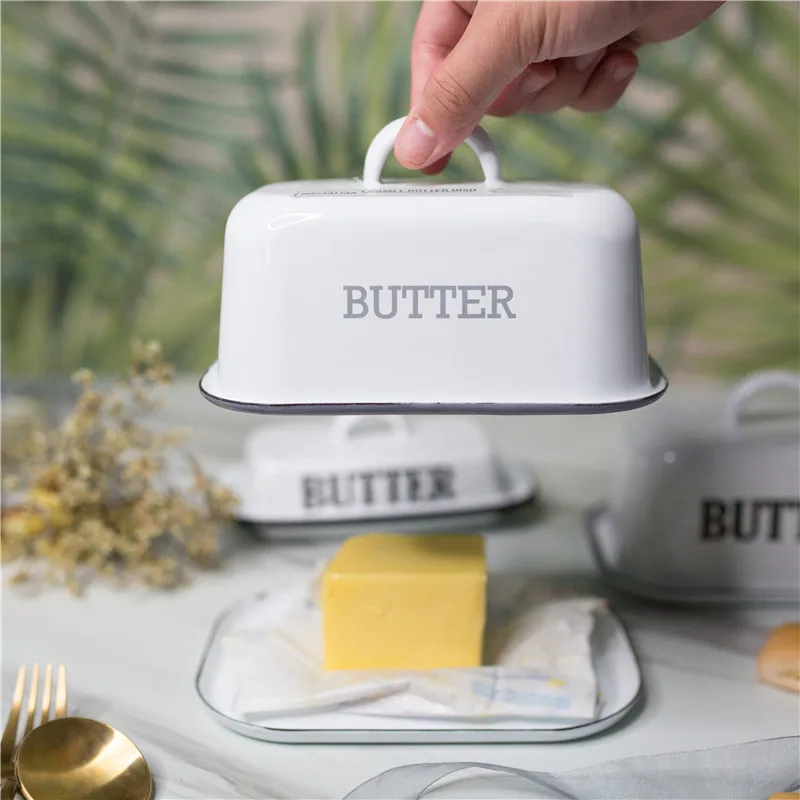 

19 cm Thickened letter enamel with lid snack tray butter box cheese storage box container