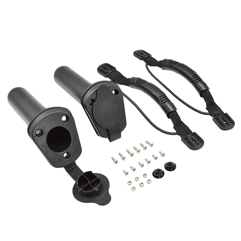 

2 Pcs Kayak Deck Flush Mount Fishing Rod Holders Boat Canoe Carry Handle with Bungee Cord Fishing Tackle Accessory Tool