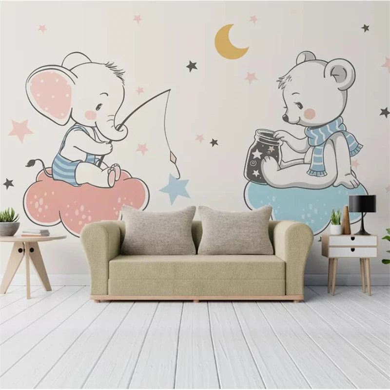 Customized large murals fashion home Nordic simple elegant small elephant fishing animal children's room wall | Обустройство дома