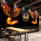 3D обои на заказ, современные креативные огненные птицы, черный фон, Настенная роспись для ресторана, кафе, бара, настенные бумаги, 3D водостойкая наклейка