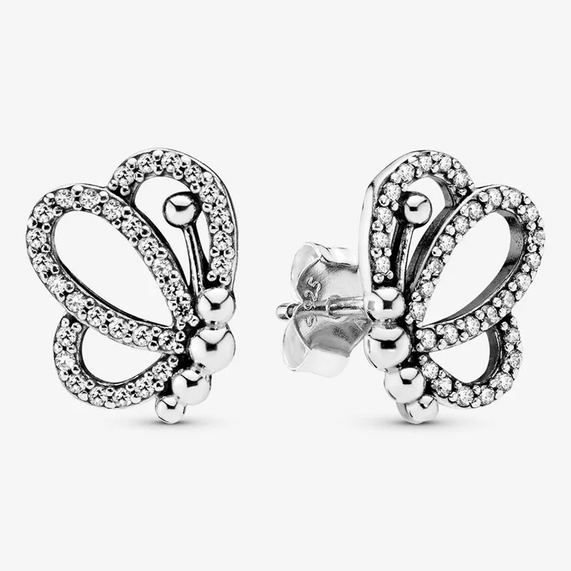 

925 Sterling Silver Pan Earring Fashion Flying Butterfly With Crystal Earrings For Women Wedding Gift Fashion Jewelry