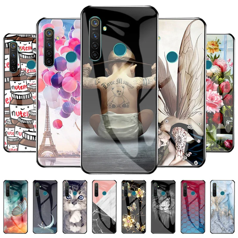 

Patterned Case For Realme 5 Pro Cases Cute Cat Tempered Glass Funda Realme 5 Pro Q Cover Girl Cartoons Animal Capinha Strawberry