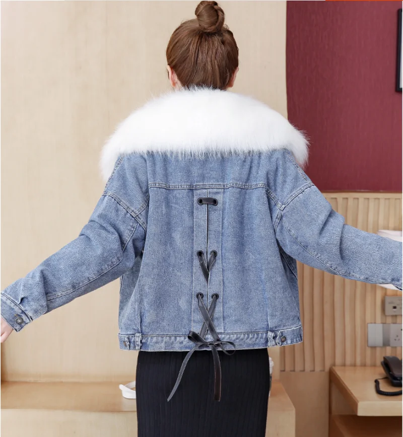 Джинсовая куртка осень-зима 2018 Новая женская бархатная свободная тонкая с