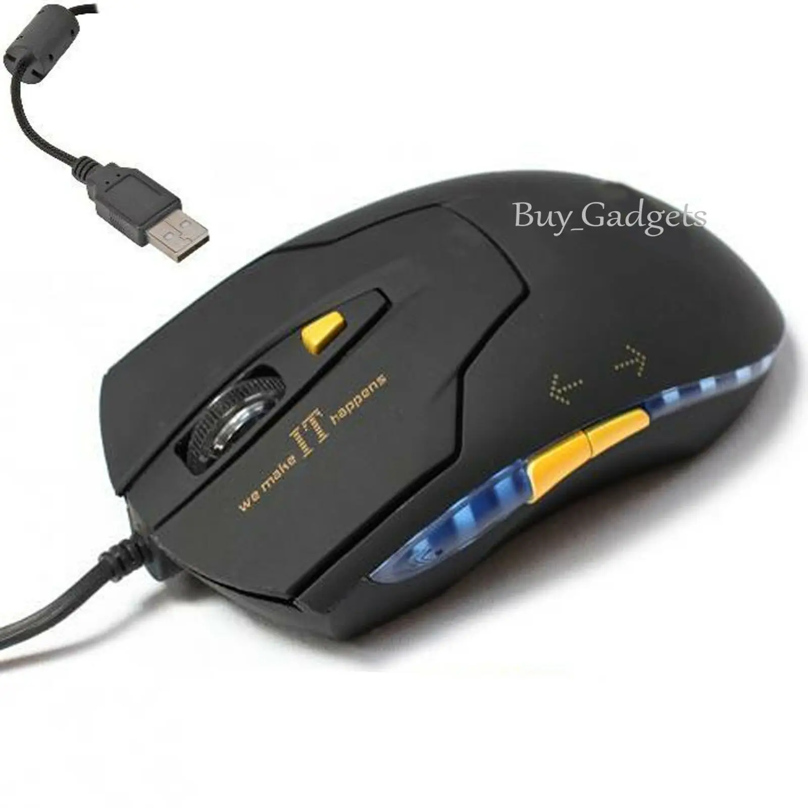 

USB WIRED OPTICAL GAME GAMING MOUSE PC 6 BUTTONS ADJUSTABLE 1200 DPI BLACK