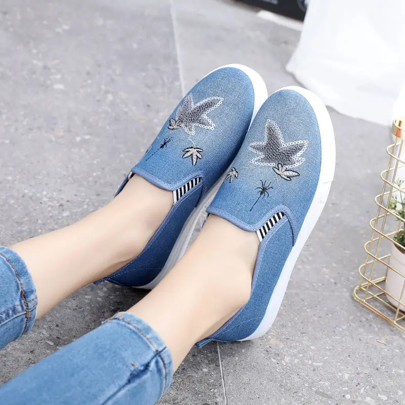 Кеды женские джинсовые на платформе Вулканизированная подошва холщовые