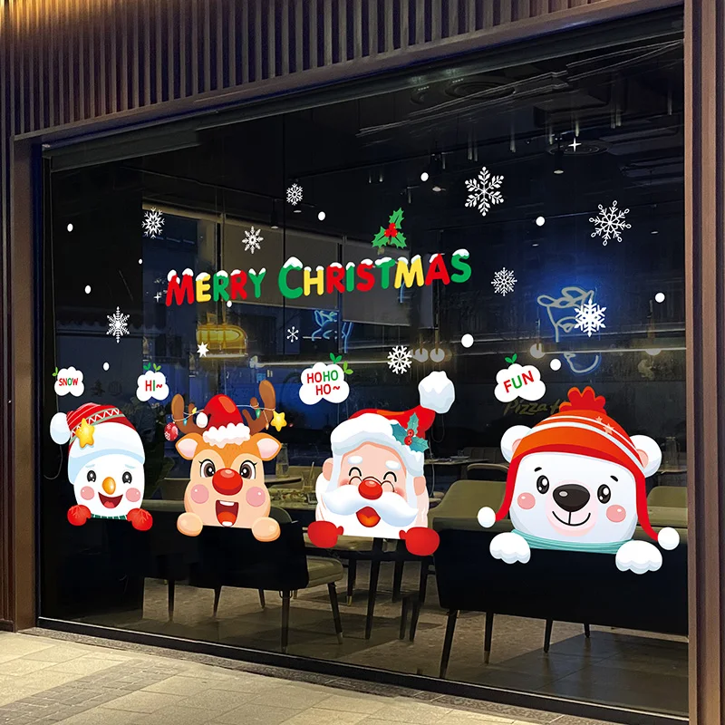 

[shijuekongjian] Christmas Window Stickers DIY Santa Claus Animals Wall Decals for Living Room Glass New Year Home Decoration