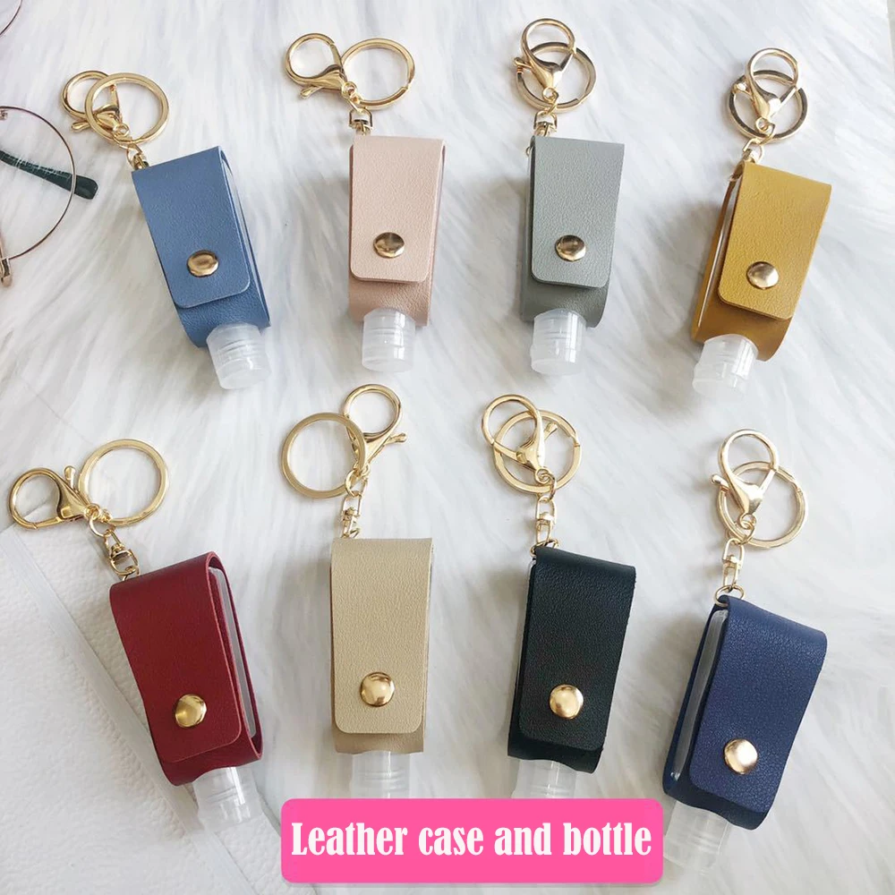 

Disinfect Hand Sanitizer Leather Keychain Holder Travel Bottle Refillable Containers 30ml Reusable Bottles With Keychain Carrier
