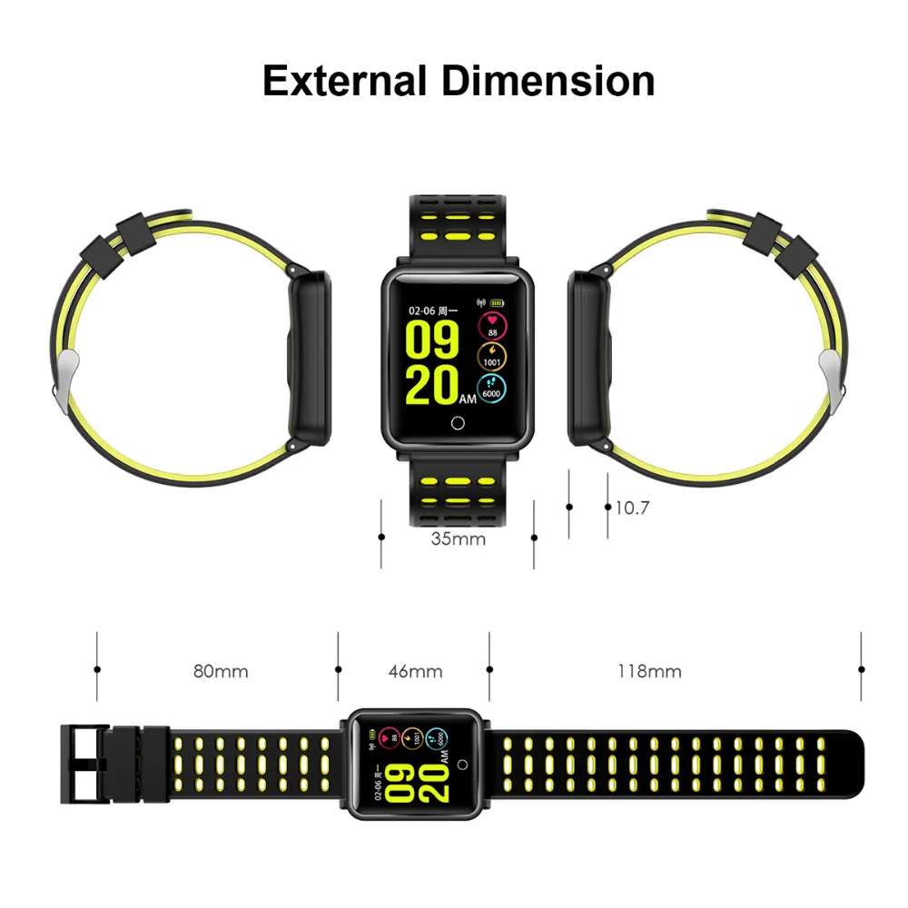 

Men Smart Band N88 Colorful Bracelet Blood Pressure Heart Rate Monitor IP67 Waterproof Watch Fitness Sleep Tracker Smart Watch