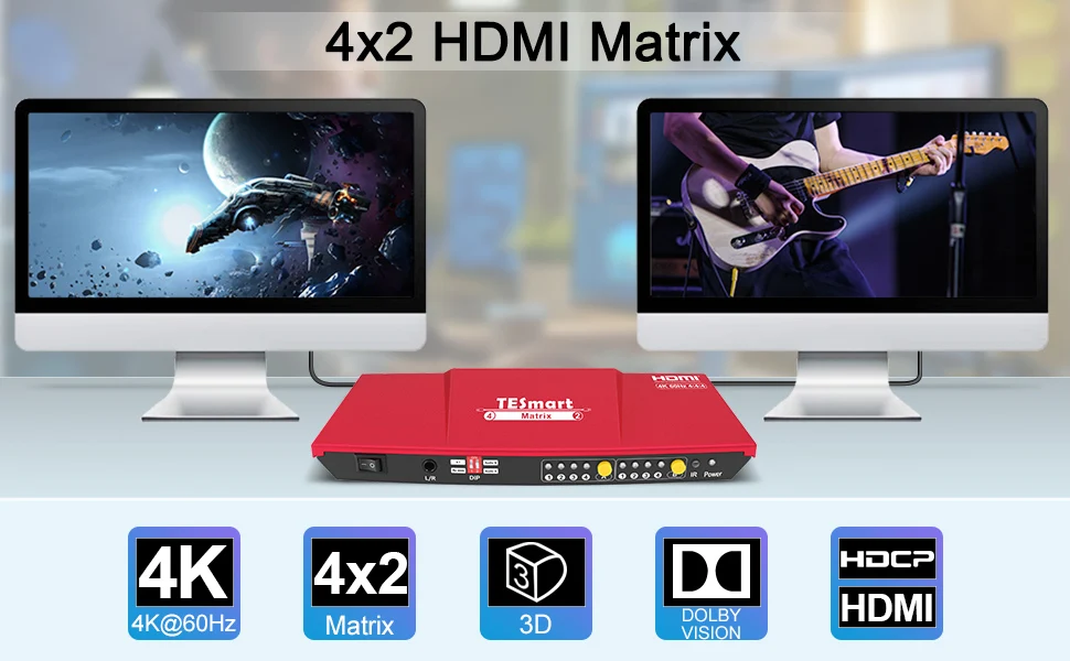 4K HDMI матрица 4x2 HDMI разделитель, сплиттер 4 порта вход и 2 порты вывода с аналоговым стерео(SPDIF) поддержка 4Kx2K@ 30 Гц HDCP