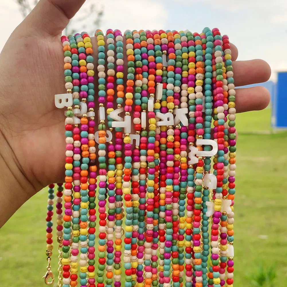 

Handmade Natural Shell Beaded Necklace For Women Rainbow Color Turquoise Bead Strand Initial Necklaces Jewelry Gifts Wholesale