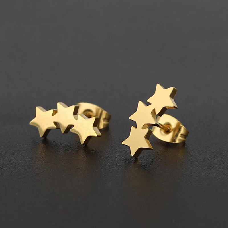 

Wholesale 30 pairs/lot Tiny Stars Steel Titanium Stud Earrings Gold/Black/Silver Color Fashion Cool Jewelry Gifts for Women Men