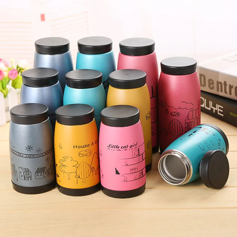 Korean Style Stainless Steel Thermos Cup Creative Matte illustration Big Belly Cartoon Drinkware | Дом и сад