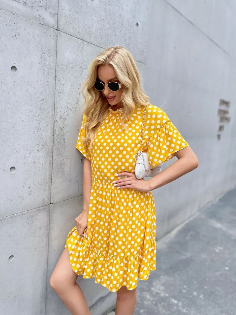 

Traf kawaii za women's dress 2021 Summer fashion print polka-dot skirt plus size dresses y2k clothes cryptographic zaraing