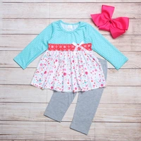 children clothing new style girl cute outfits bow long sleeve skirt gray pure cotton pants for your beautiful baby