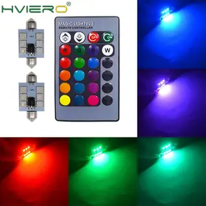 2X c5w авто Led RGB 5050 6SMD 41 мм Festoon Dome Автомобильный Дверной светильник с дистанционным управлением цветная лампа для крыши