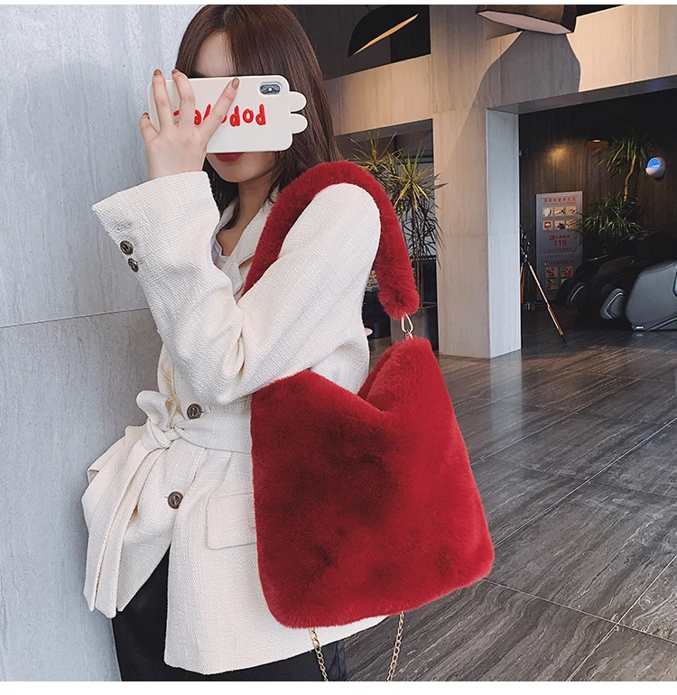 

2020 Luxury Designer Women Handbags Faux Mink Fur Plush Ladies Shoulder Chain Bags Fashion Female Crossbody Bag Clutch Purse