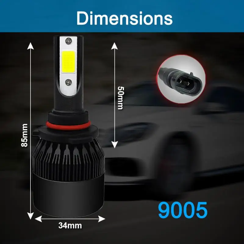 

2pcs Car LED Headlight Bulbs COB 900512V 24V C6 72W 8000LM LED Car Headlight Kit Turbo Light Bulbs 6000K Car Headlight Bulbs